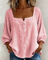 Amanda | Square Neck Linen Blouse with Puff Sleeves