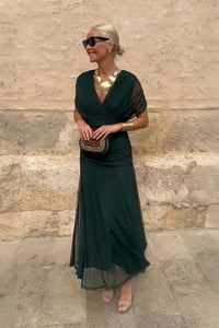 Anita | Elegant V-Neck Wrap Maxi Dress with Sheer Sleeves