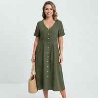 Anne | Linen Button-Front Midi Dress