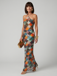 Barbara | Halter Neck Maxi Dress with Scale Print
