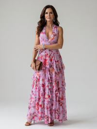 Barbara | Halter Neck Ruffled Floral Maxi Dress