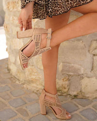 Barbara | Perforated Block Heel Ankle Strap Sandals