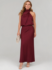 Beverley | Elegant Halter Neck Draped Midi Dress