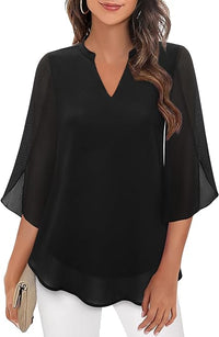 Beverley | V-Neck Blouse with 3/4 Sleeves and Loose Fit