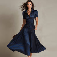 Bronwyn | Striped Satin Pleated Midi Dress