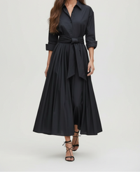 Bronwyn | Tie Waist Shirt Collar Maxi Dress with Pleated Skirt