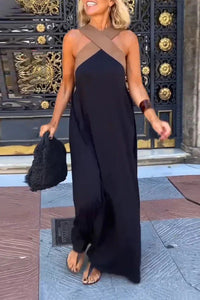 Cheryl | Crossover Neck Color Block Maxi Dress