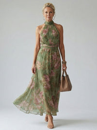 Cheryl | Summer Floral Halter Neck Maxi Dress