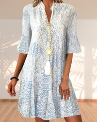 Christine | Boho Print V-Neck Midi Dress with Flare Sleeves