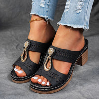 Christine | Rhinestone Buckle Cut-Out Wedge Sandals