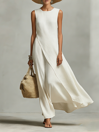 Christine | Sleeveless Linen Maxi Dress with Draped Asymmetric Hem