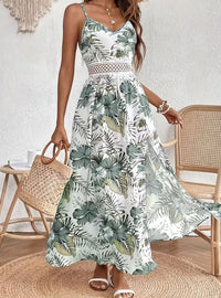 Christine | Tropical Floral Maxi Dress with Lace Waist and Side Split