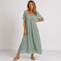 Christine | V-Neck Linen Maxi Dress with Short Sleeves