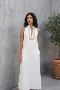 Colleen | Linen Maxi Dress with Crochet Neckline