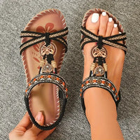 Coral | Boho Beaded Crisscross Flat Sandals