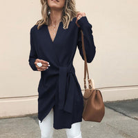 Coral | Wrap Tie Waist V-Neck Sweater