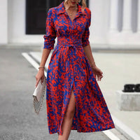 Deborah | Belted Abstract Print Midi Shirt Dress