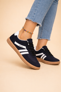Deborah | Retro Striped Suede Lace-Up Sneakers