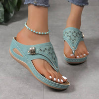 Debra | Comfortable T-Strap Wedge Sandals With Cutout Detail