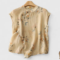 Debra | Sleeveless Floral Print Blouse With Mandarin Collar