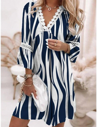 Denise | Boho Striped V-Neck Mini Dress with Crochet Trim