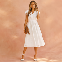 Denise | Ruffle Sleeve V-Neck Midi Dress