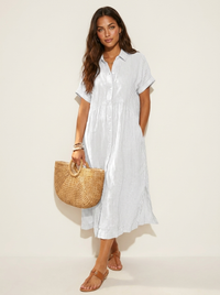 Denise | Striped Midi Shirt Dress with Button Front