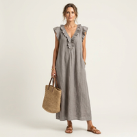 Diane | Ruffle V-Neck Linen Maxi Dress