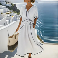 Dianne | White V-Neck Flare Maxi Dress