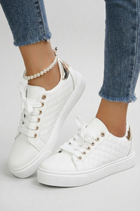 Donna | Quilted Lace-Up White Trainers