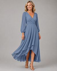 Donna | V-Neck Long Sleeve Wrap Maxi Dress with High Low Hem