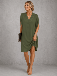 Elizabeth | Relaxed V-Neck Midi Dress With Tulip Hem