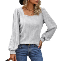 Elizabeth | Square Neck Ribbed Knit Top With Puff Sleeves