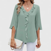 Faye | Ruffle V-Neck Blouse with Split Sleeves