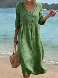 Fiona | Boho Linen V-Neck Maxi Dress