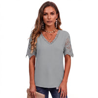 Fiona | Lace V-Neck Blouse With Crochet Sleeve Trim