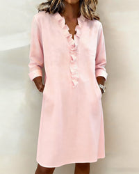 Gail | Ruffled V-Neck Long Sleeve Midi Dress
