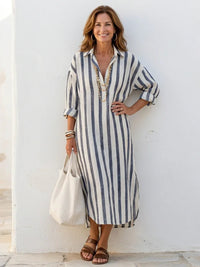 Gaye | Long Sleeve Striped Midi Shirt Dress