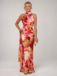Glenda | Halter Neck Floral Print Maxi Dress