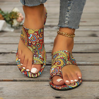 Glenda | Paisley Floral Print Toe-Loop Flat Sandals