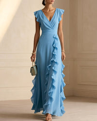 Jacqueline | Elegant Ruffle Wedding Guest Maxi Dress