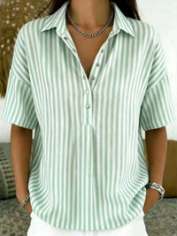 Jacqueline | Striped Collared Blouse With Half-Button Placket