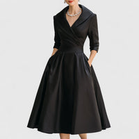 Janet | Cocktail Midi Dress with V-Neck Collar