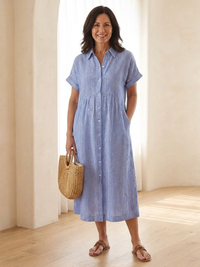 Janet | Striped Button Front Midi Shirt Dress