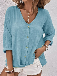 Jennifer | Relaxed V-Neck Linen Shirt With Button Front