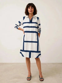 Jennifer | White Geometric Print Collared Shirt Dress