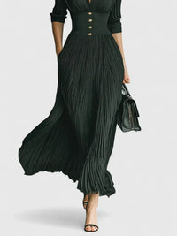 Joan | Elegant Pleated Maxi Dress With Button Front
