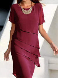 Joan | Tiered Asymmetric Ruffle Chiffon Midi Dress