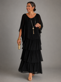 Joan | Tiered Ruffle Maxi Dress with Sheer Cape Sleeves