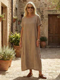 Jodie | Relaxed Linen Midi Dress with Short Sleeves